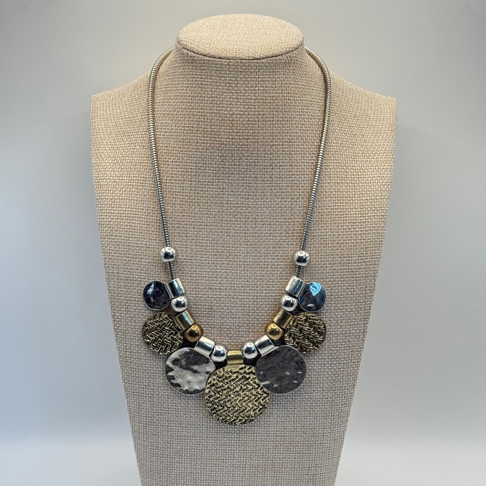 Erica Lyons Silver Tone Gold Tone‎ Metal Disc Statement Necklace Women's Fashion